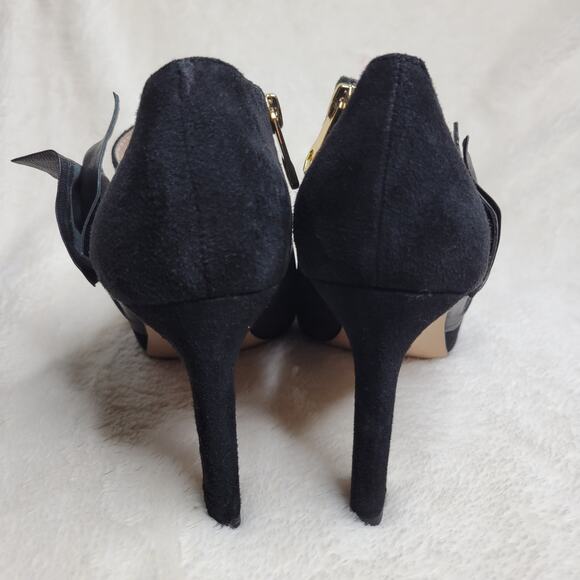 Louis et Cie Idola Suede Leather Bow Peep Toe High Heeled Gold Zip Bootie✨️8.5 - Picture 4 of 16